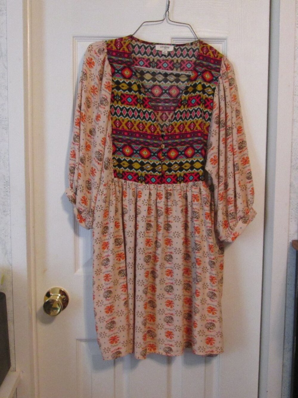 Umgee Boho-Peasant Style Mixed Floral Print Mini Dress Size Medium